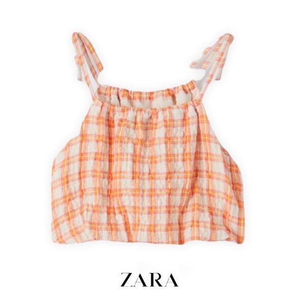 ZARA Kids | Orange | TEXTURED PLAID BALLOON SHIRT - Picture 1 of 6